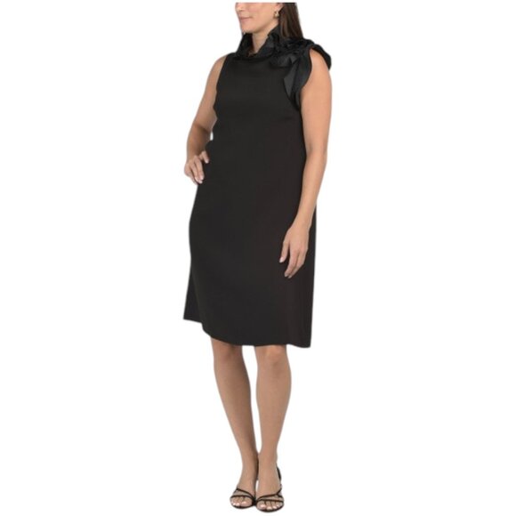 TERI JON Sleeveless Crepe Midi Dress With Lace And Trim - Picture 1 of 3
